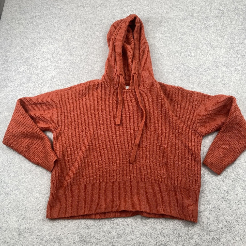 Lucky Brand Sweater Womens Medium Orange Hooded Knit Pullover Long Sleeve Cozy